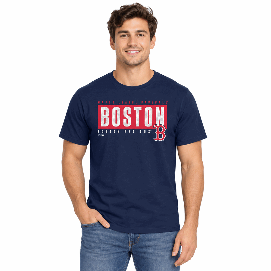 Boston Red Sox Navy Blue Fanatics Blocked Out Shirt