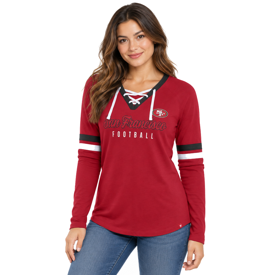 San Francisco 49ers Ladies Won and Done Long Sleeve Laced V-Veck Shirt
