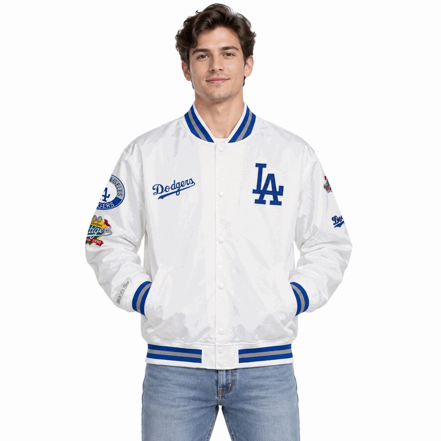 Los Angeles Dodgers White City Collection Mitchell and Ness Satin Jacket