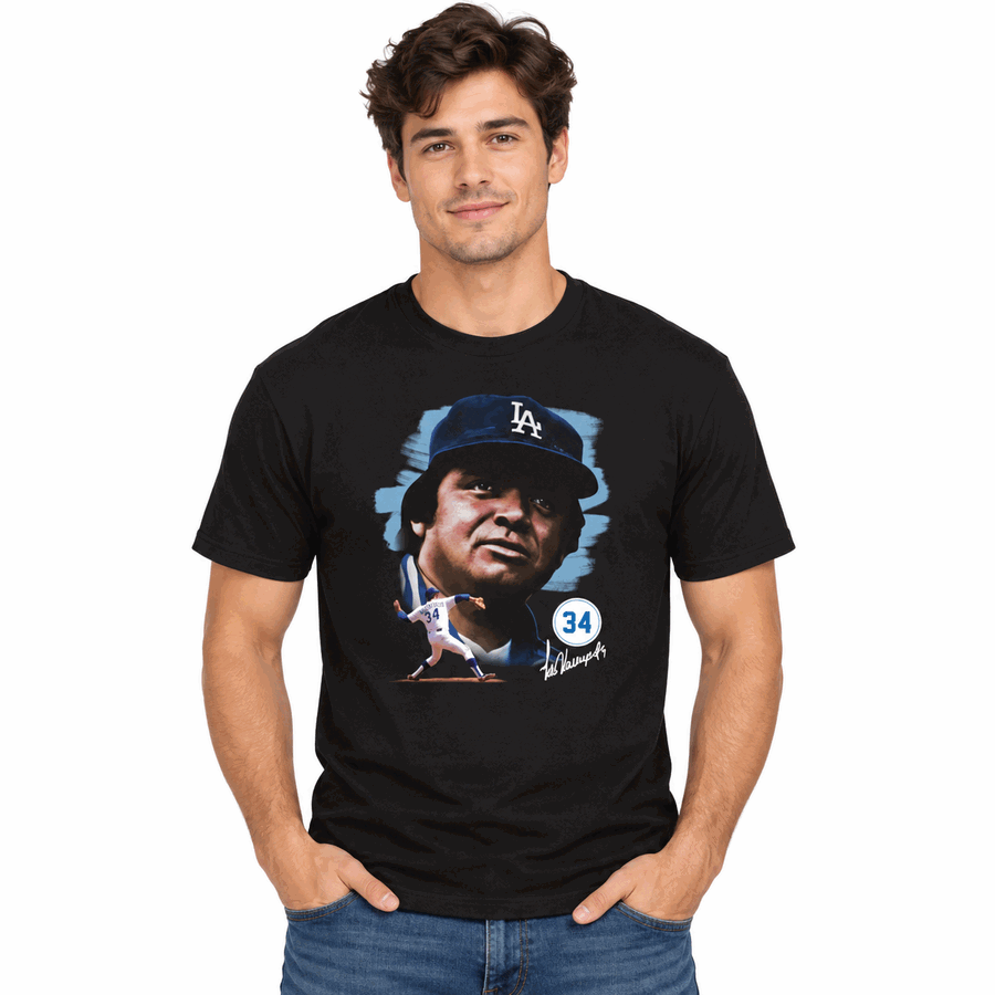 Los Angeles Dodgers Fernando Valenzuela Premium Black Mitchell and Ness Portait Shirt