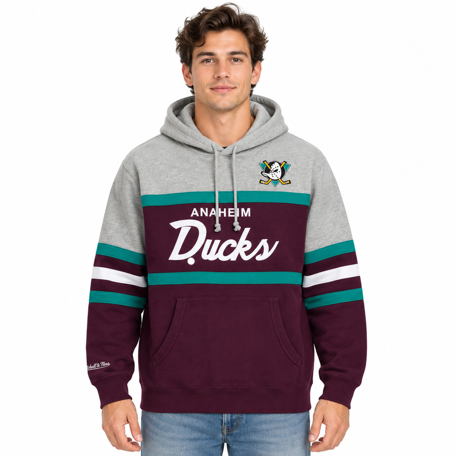 Anaheim Ducks Retro Script Mitchell and Ness Hooded Sweatshirt
