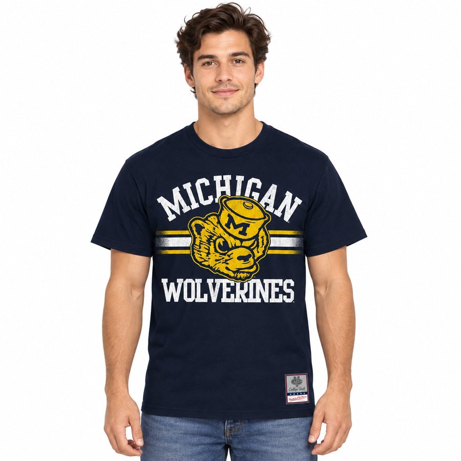 Michigan Wolverines Vintage Stripes Mitchell and Ness Shirt