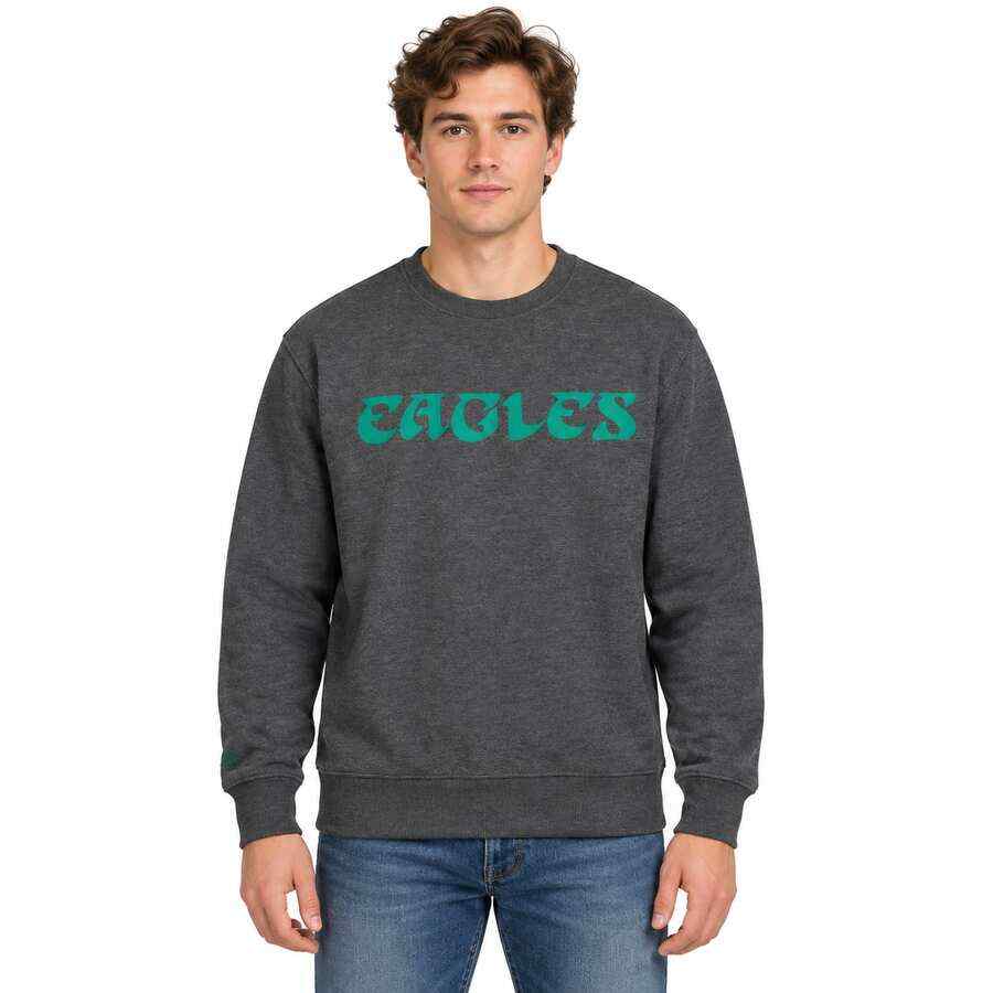 Philadelphia Eagles Retro Black Playoff Win 2.0 Mitchell and Ness Crew Sweatshirt