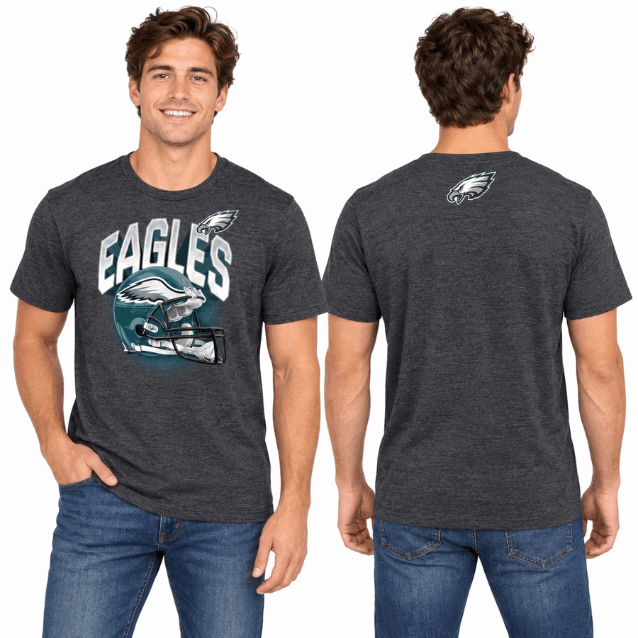 Philadelphia Eagles Charcoal Grey Helmet w/Logo Tri-Blend Shirt