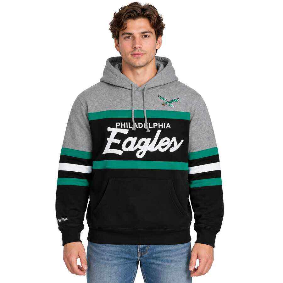 Philadelphia Eagles Retro Script Mitchell and Ness Hooded Sweatshirt