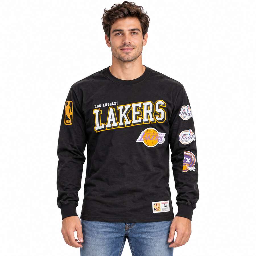 Los Angeles Lakers Black Training Camp Mitchell and Ness Long Sleeve Shirt
