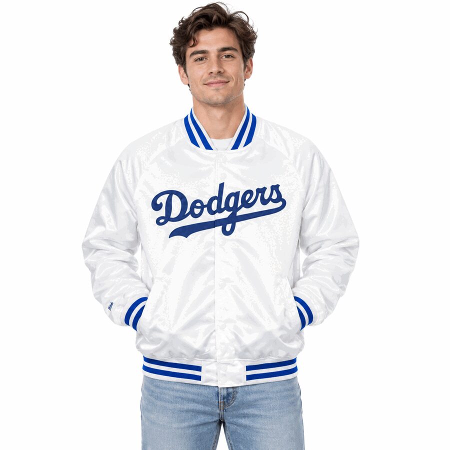 Los Angeles Dodgers White Mitchell and Ness Satin Jacket