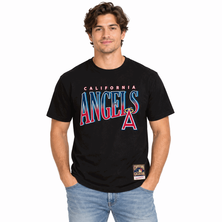 California Angels Black Linework Mitchell and Ness Shirt