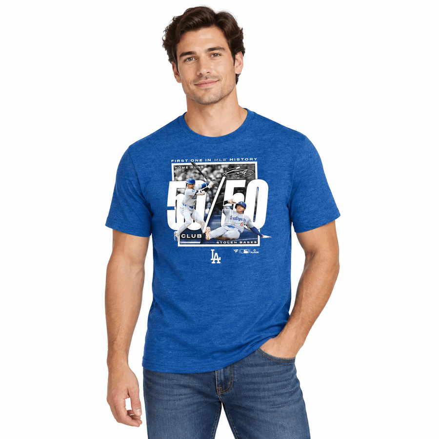 Los Angeles Dodgers Shohei Ohtani Royal Official 50/50 MLB Record Shirt
