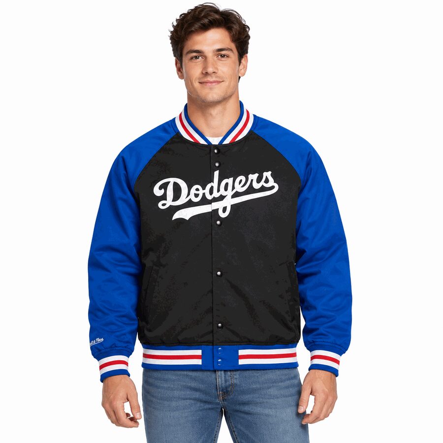 Los Angeles Dodgers Double Clutch Mitchell and Ness Satin Full Button Down Jacket