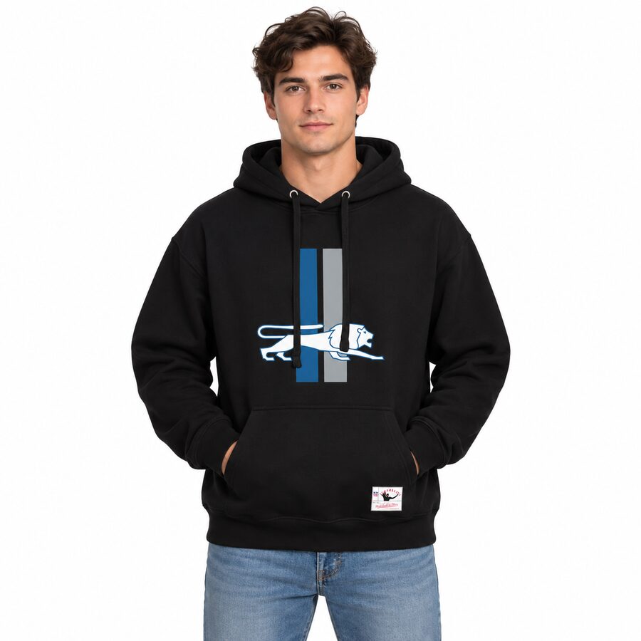 Detroit Lions Retro Black Mitchell and Ness Hooded Sweatshirt