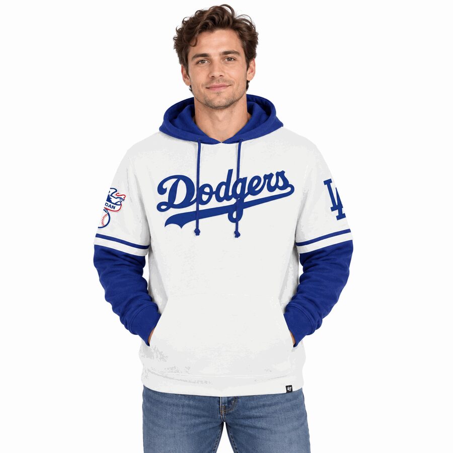 Los Angeles Dodgers White Wash '47 Trifecta Shortstop Pullover Hooded Sweatshirt