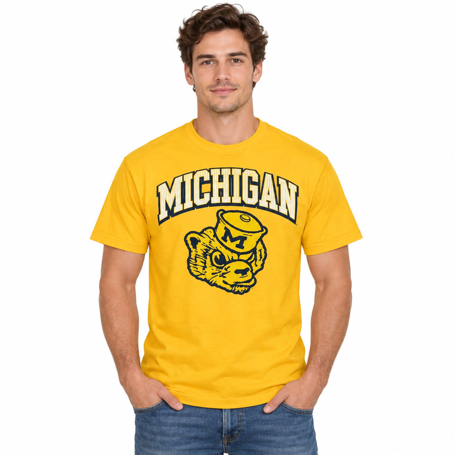 Michigan Wolverines Vintage Gold Arch Mitchell and Ness Shirt