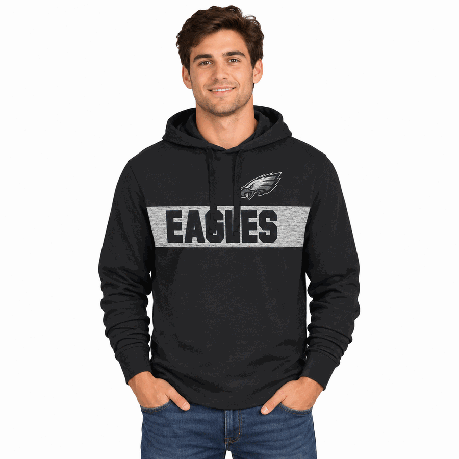 Philadelphia Eagles Jet Black Regional Headline Hooded Long Sleeve Shirt