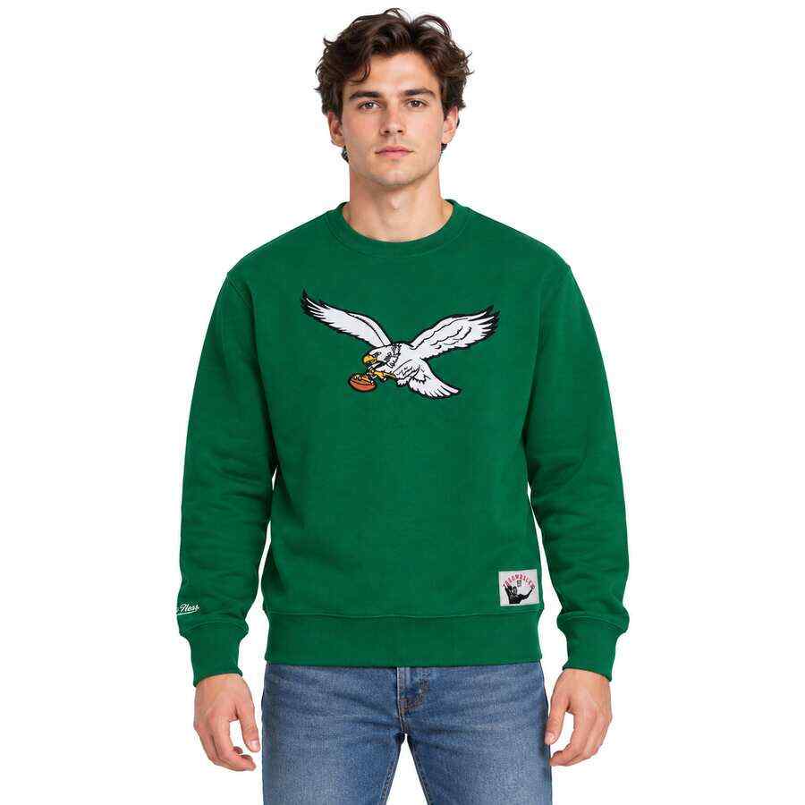 Philadelphia Eagles Retro Green Playoff Win 2.0 Mitchell and Ness Crew Sweatshirt