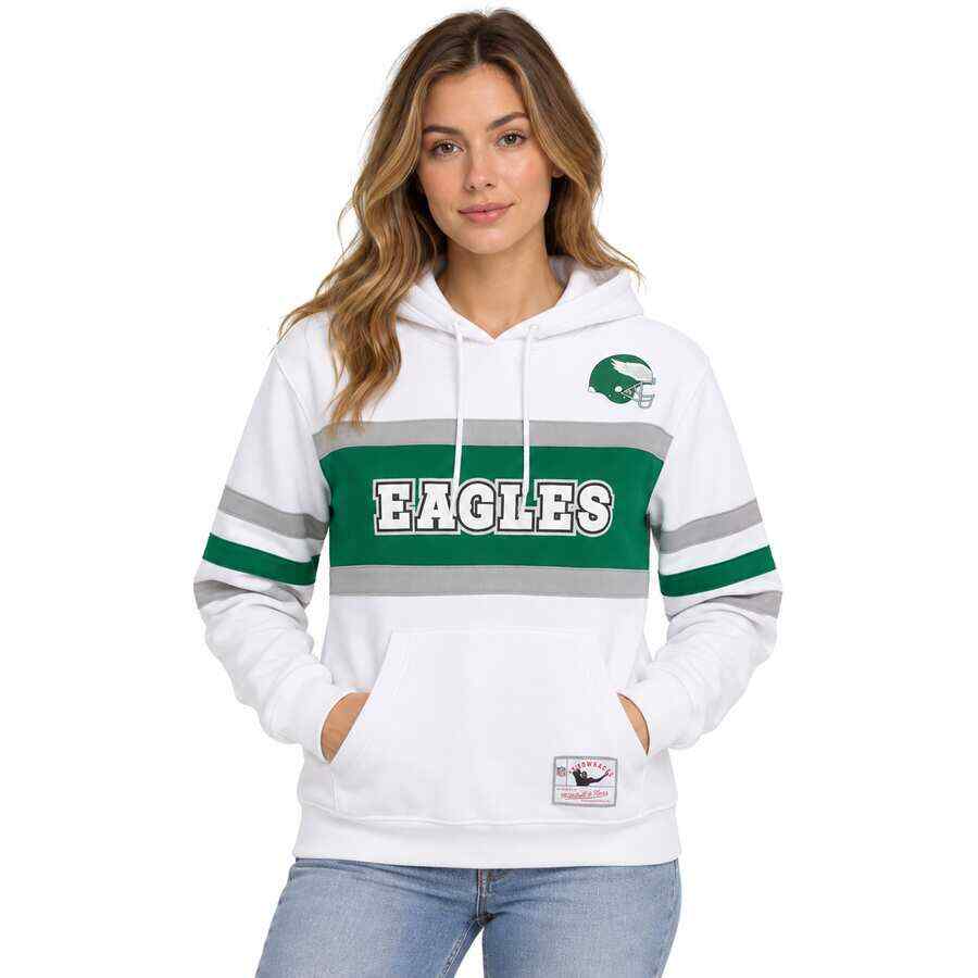 Philadelphia Eagles Ladies Retro Head Coach Mitchell and Ness Hooded Sweatshirt