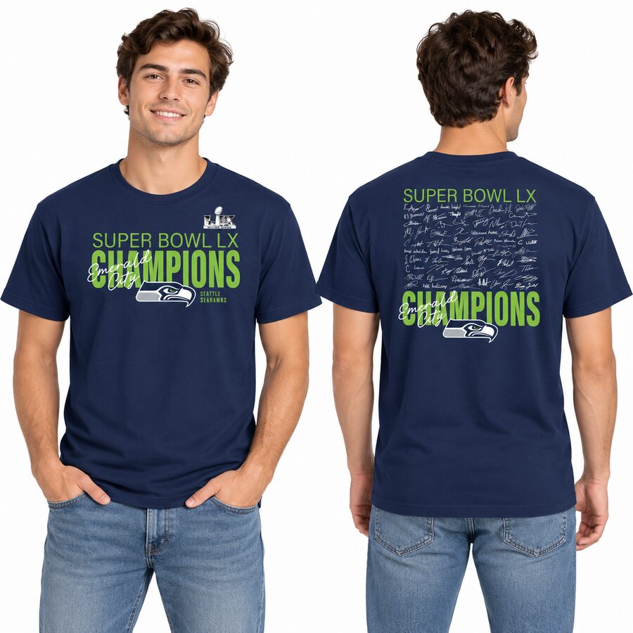 Seattle Seahawks Super Bowl LX Champions Autograph Signing Roster Shirt