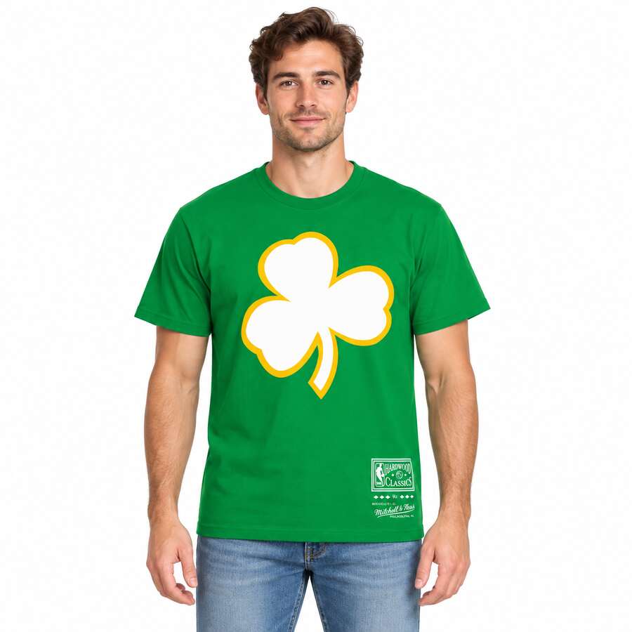 Boston Celtics Green Mitchell and Ness Shamrock Logo Shirt
