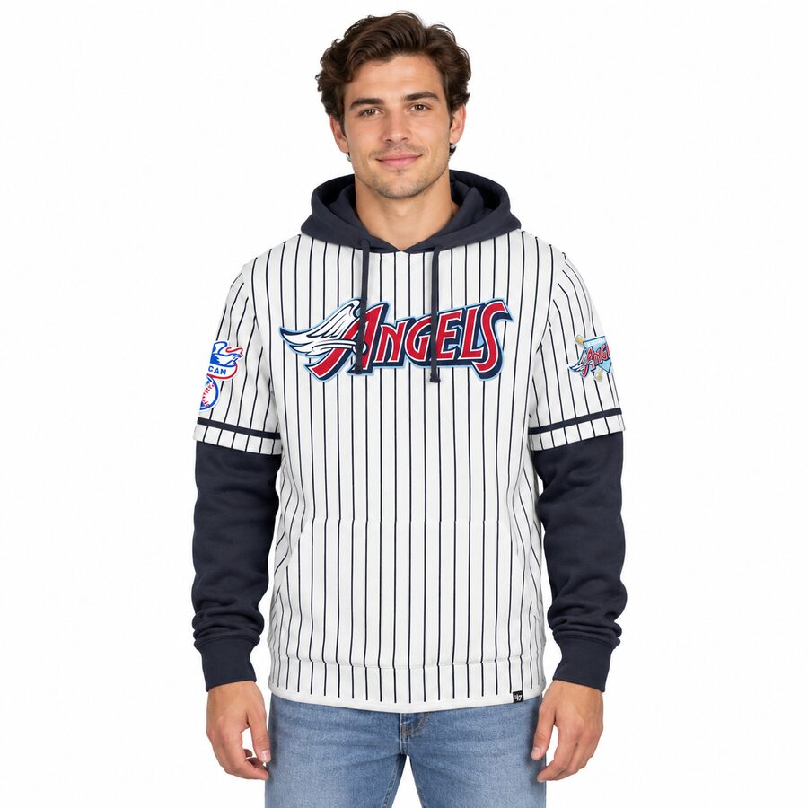 Anaheim Angels Cream '47 Pinstripe Pullover Hooded Sweatshirt