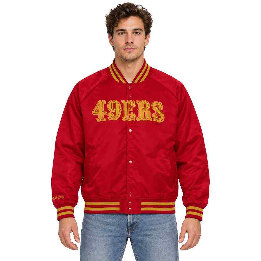 San Francisco 49ers Red Satin Mitchell and Ness Jacket
