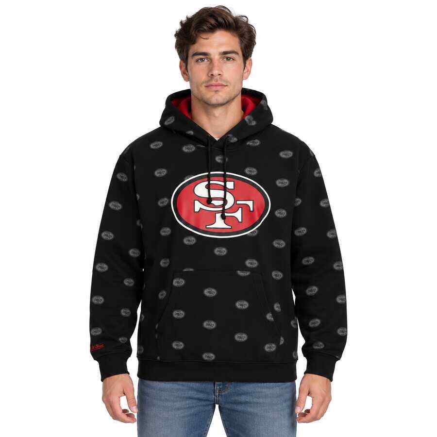 San Francisco 49ers All Over Print Mitchell and Ness Hooded Sweatshirt