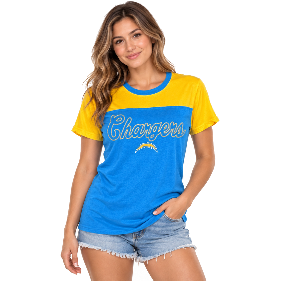 Los Angeles Chargers Ladies Powder Blue/Yellow Glitter g-III Shirt