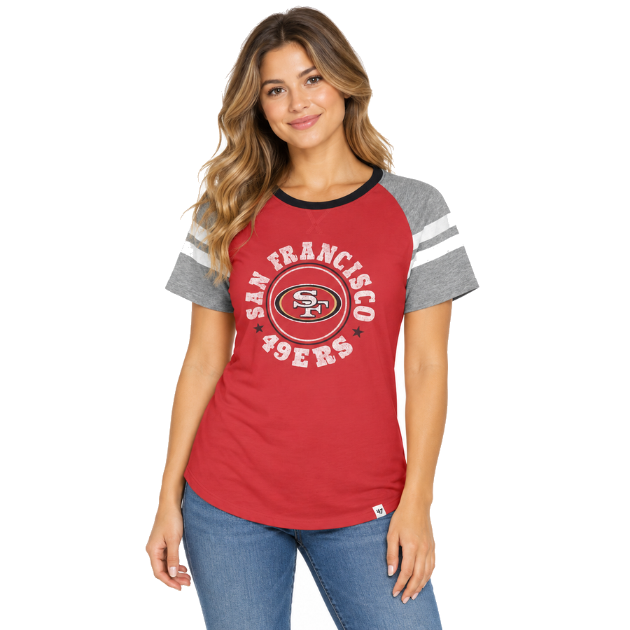 San Francisco 49ers Ladies Red Racer Freestyle Raglan '47 Brand Shirt