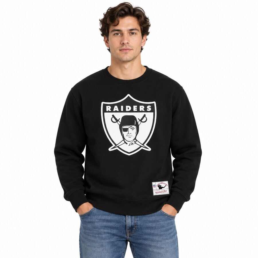 Las Vegas Raiders Retro Black Mitchell and Ness Crew Sweatshirt