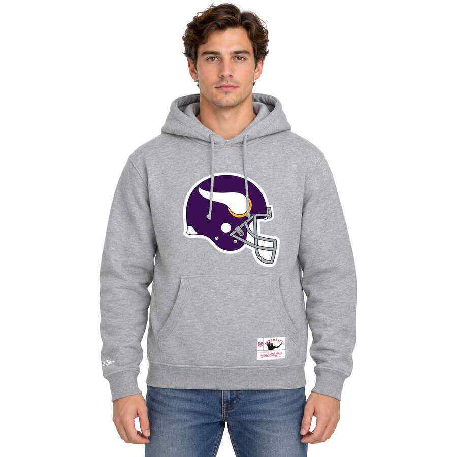 Minnesota Vikings Grey Mitchell and Ness Helmet Hooded Sweatshirt