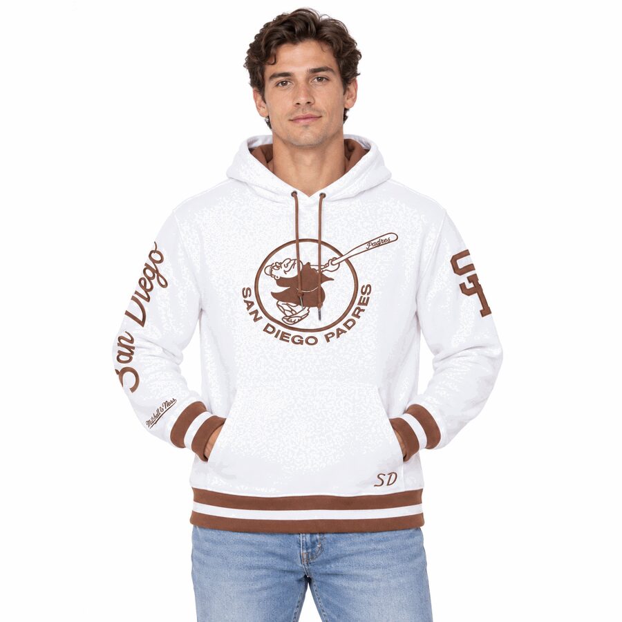 San Diego Padres Retro Arctic White Mitchell and Ness Hooded Sweatshirt