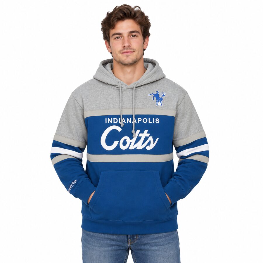 Indianapolis Colts Retro Script Mitchell and Ness Hooded Sweatshirt
