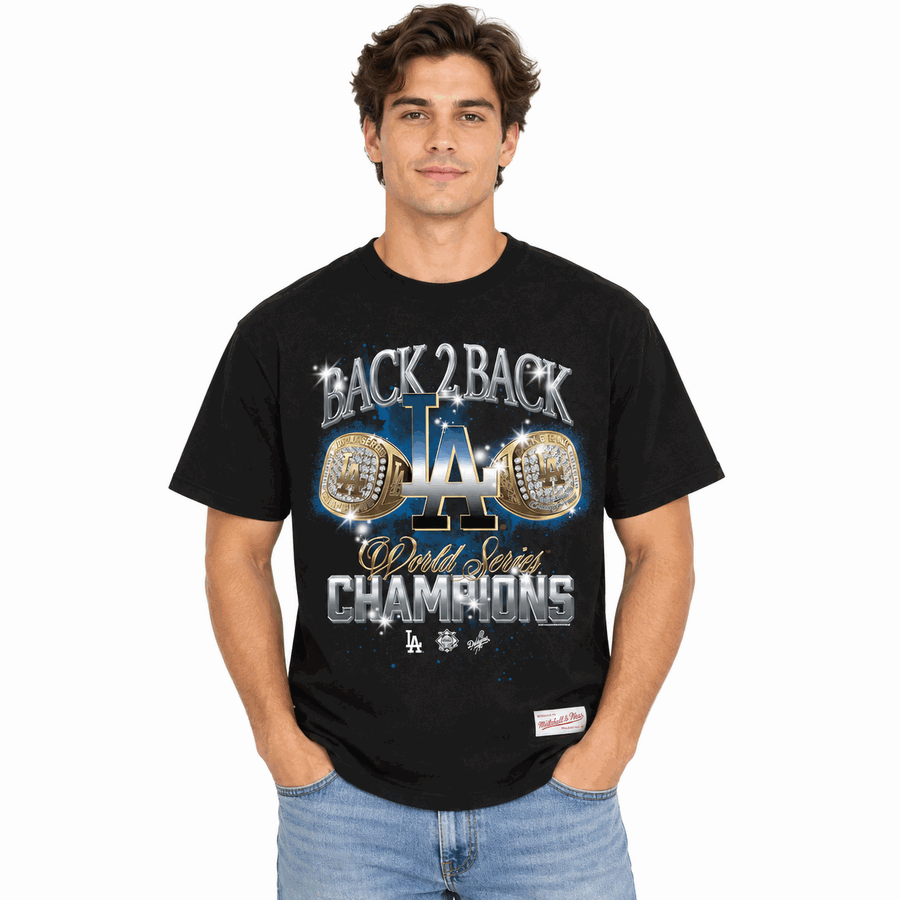 Los Angeles Dodgers 2024-25 Mitchell and Ness Back to Back World Champions Shirt