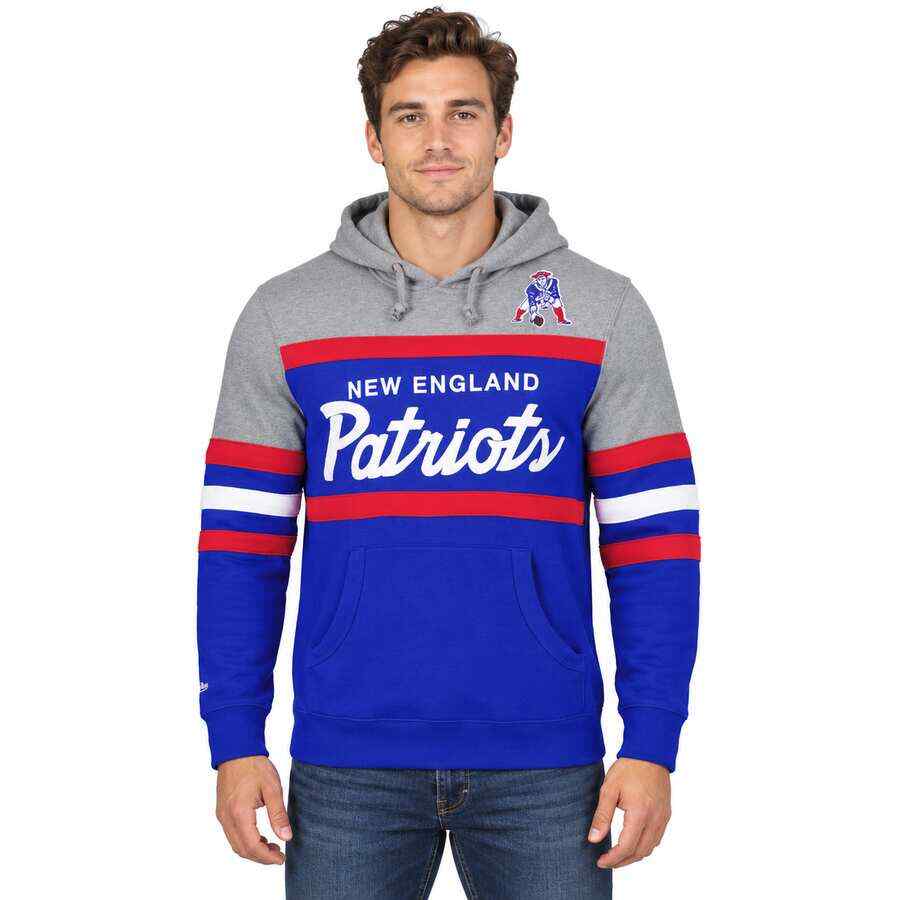 New England Patriots Retro Script Mitchell and Ness Hooded Sweatshirt