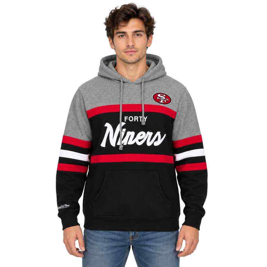 San Francisco 49ers Black/Grey Script Mitchell and Ness Hooded Sweatshirt