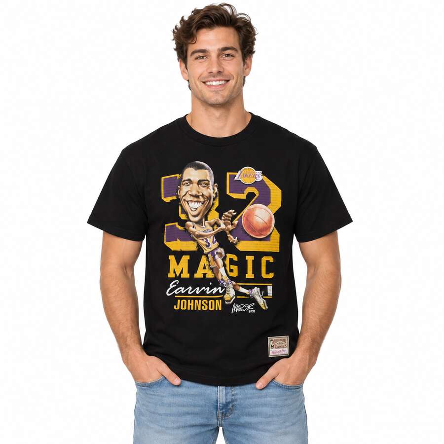 Los Angeles Lakers Magic Johnson Mitchell and Ness Caricature Shirt