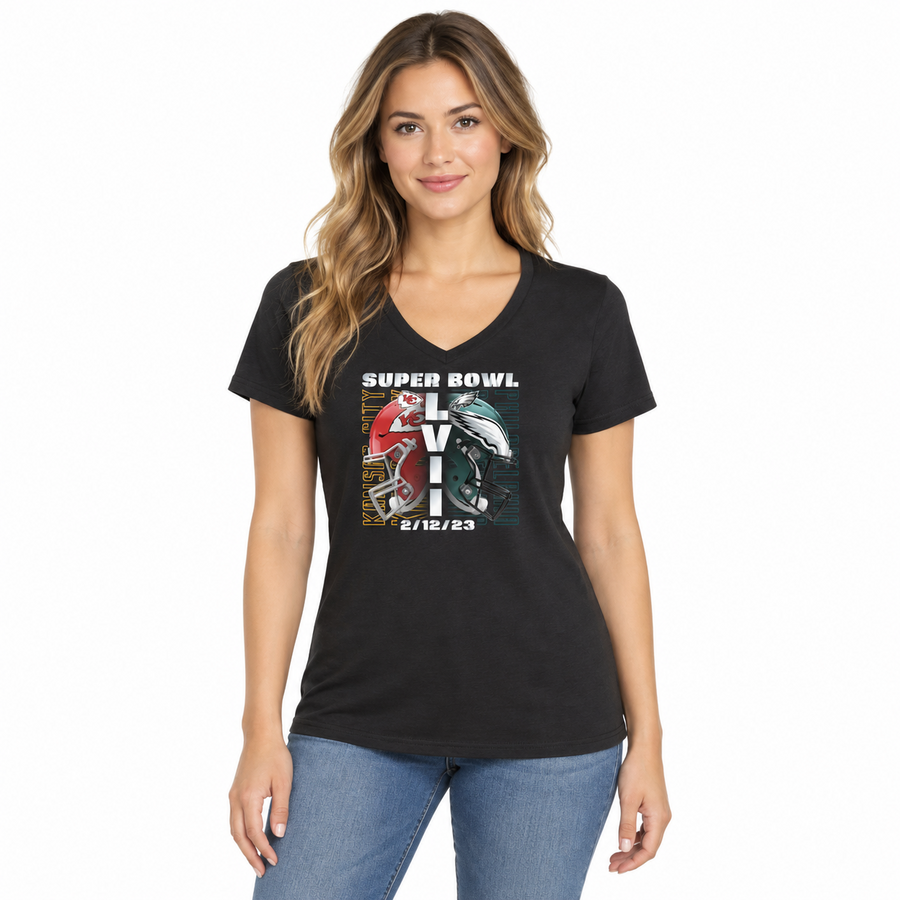 Kansas City Chiefs Vs Philadelphia Eagles Ladies Dueling Super Bowl LVII Shirt