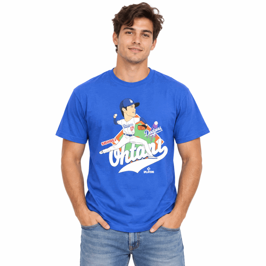 Los Angeles Dodgers Blue New Era Shohei Ohtani Pitching Cartoon Shirt