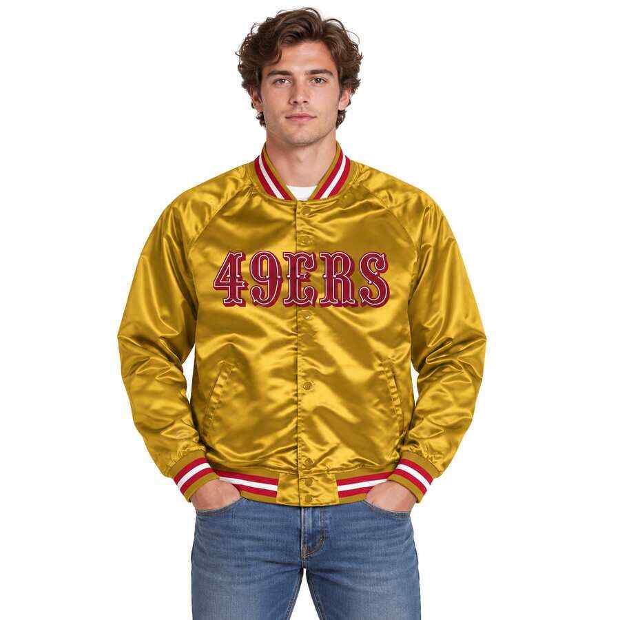 San Francisco 49ers Gold Mitchell and Ness Satin Jacket