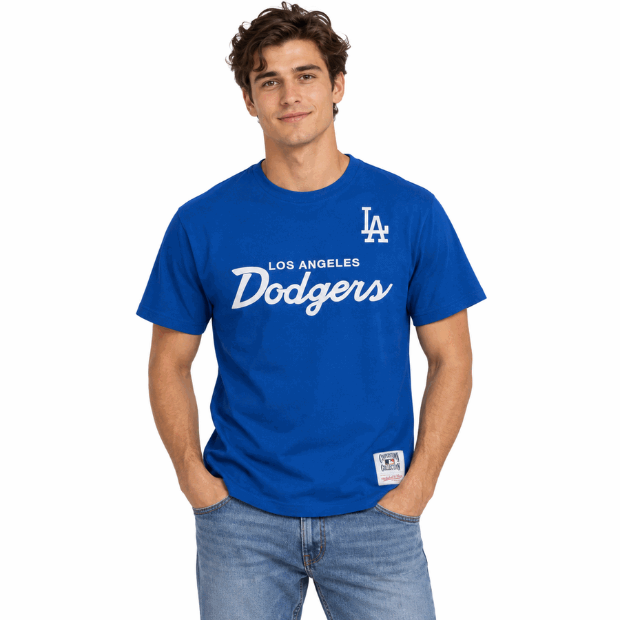 Los Angeles Dodgers Head Coach Mitchell & Ness Embroidered Retro Script Shirt