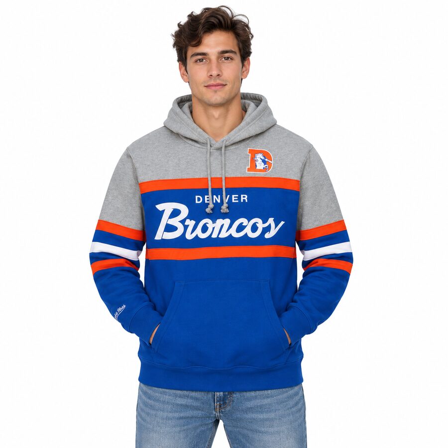 Denver Broncos Script Mitchell and Ness Hooded Sweatshirt