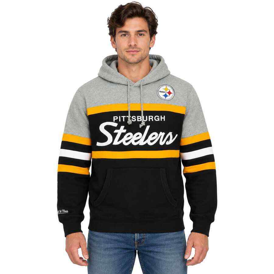 Pittsburgh Steelers Script Mitchell and Ness Hooded Sweatshirt