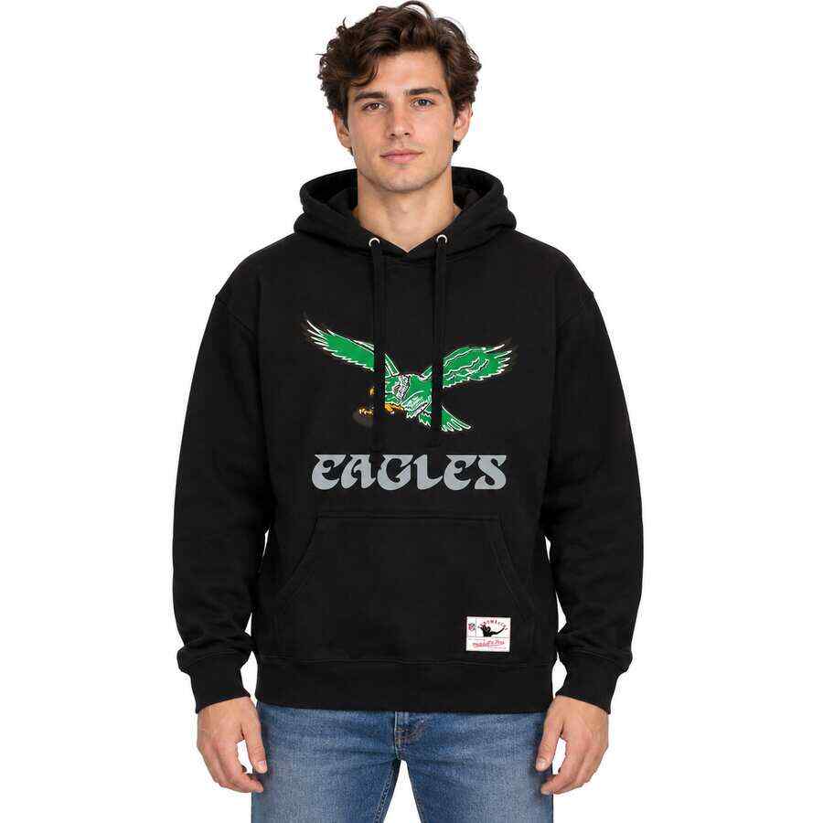 Philadelphia Eagles Black Retro Mitchell and Ness Hooded Sweatshirt