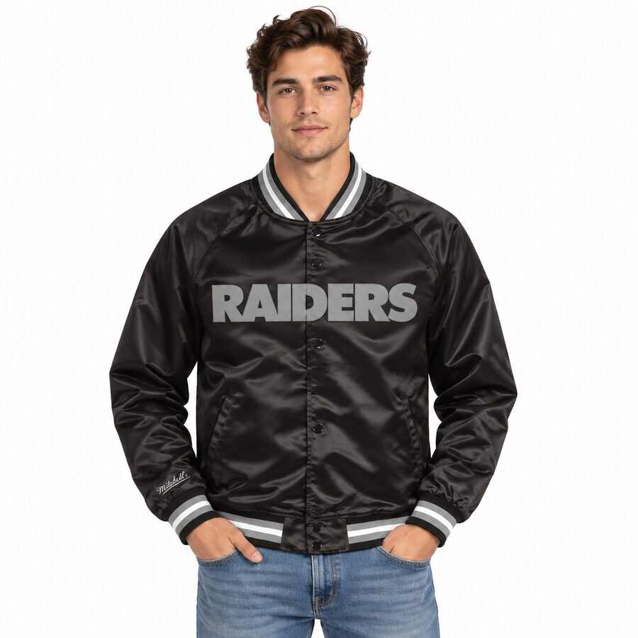Las Vegas Raiders Black Satin Mitchell and Ness Satin Jacket