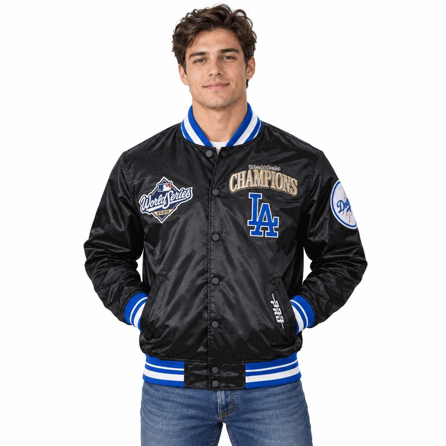 Los Angeles Dodgers 2025 World Champions Luxury Black Satin Pro Standard Jacket