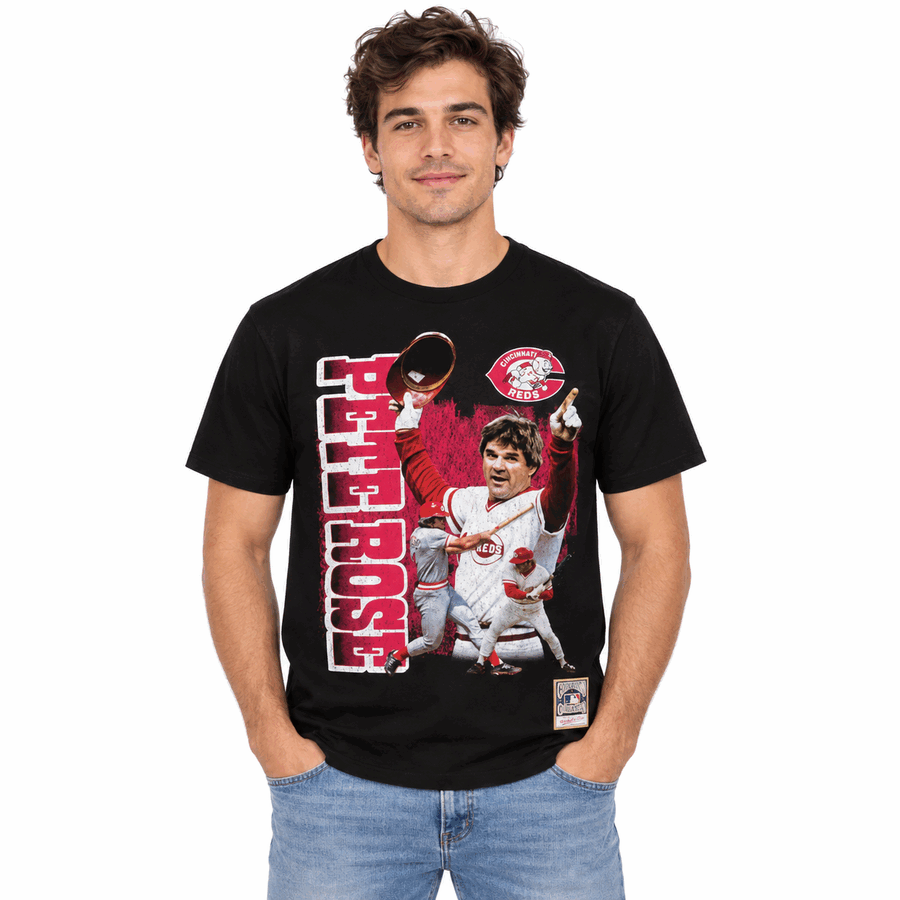 Cincinnati Reds Pete Rose Black Legendary Collage Mitchell and Ness Shirt
