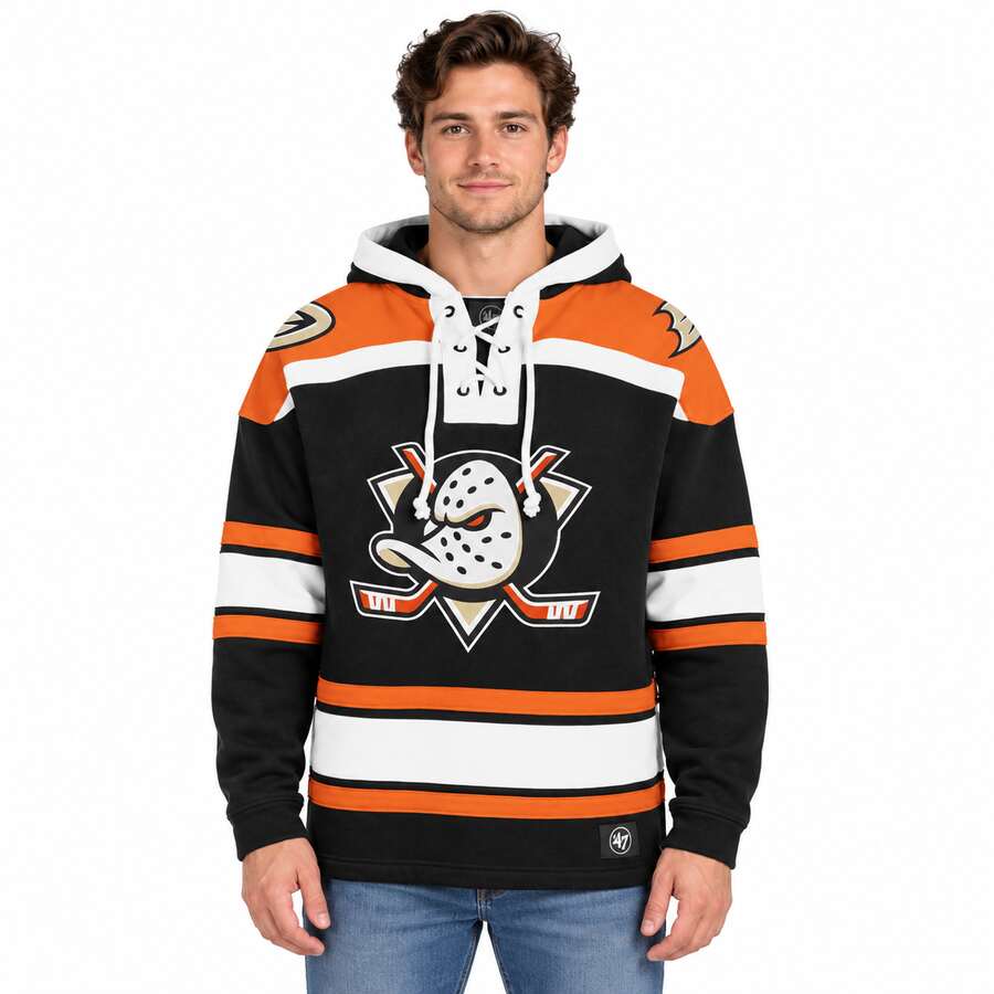 Anaheim Ducks Jet Black '47 Brand Superior Lacer Hooded Sweatshirt