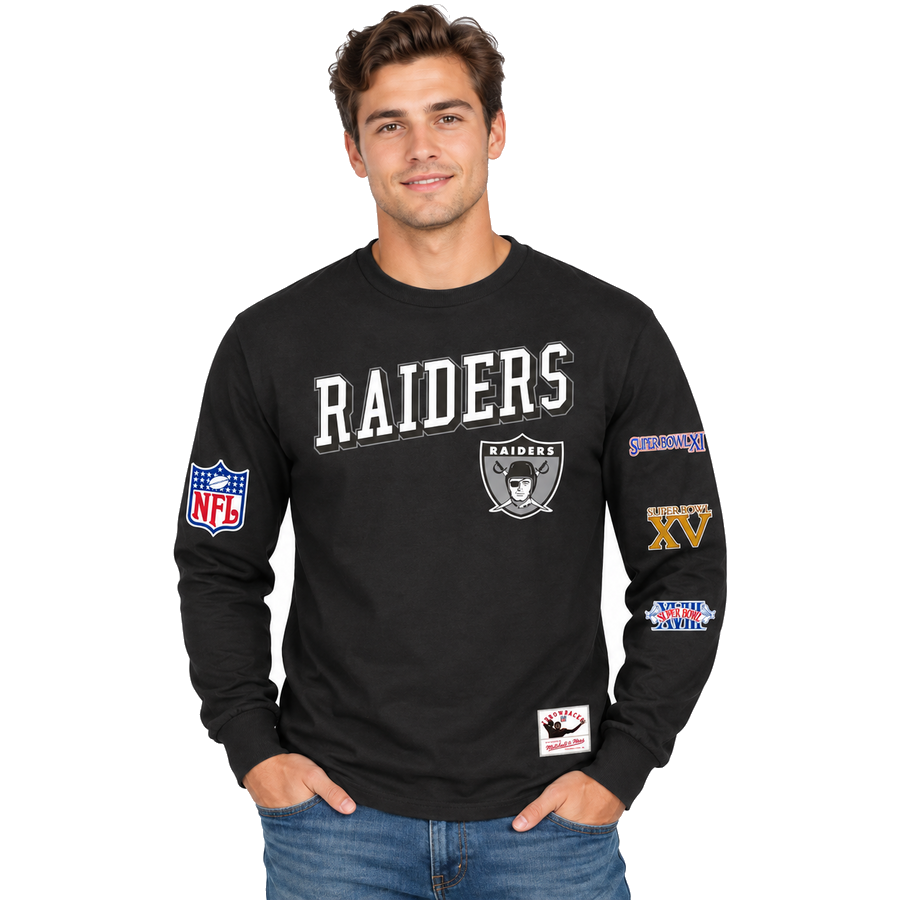 Las Vegas Raiders Embroidered Mitchell and Ness Training Camp Long Sleeve Shirt