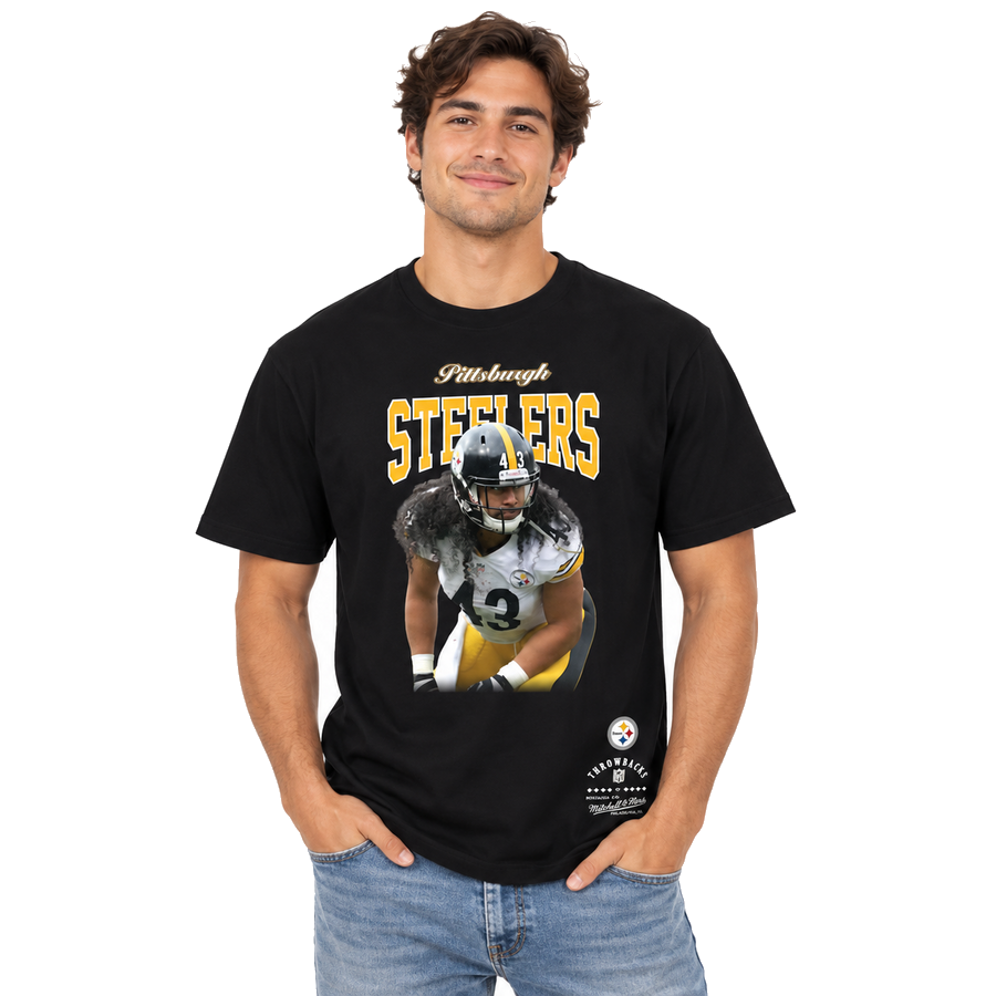 Pittsburgh Steelers Retro Troy Polamalu Mitchell and Ness Sideline Shirt