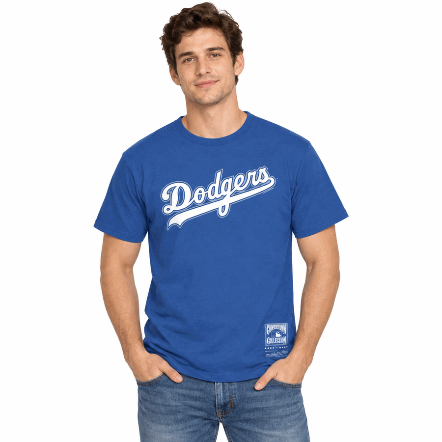 Los Angeles Dodgers Royal Retro Wordmark Mitchell and Ness Shirt