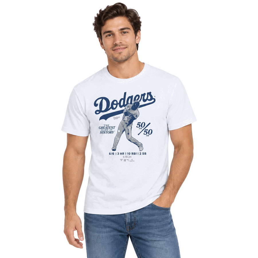 Los Angeles Dodgers Shohei Ohtani White Official 50/50 Club 6 for 6 Shirt